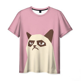 Мужская футболка 3D с принтом Grumpy cat pink в Санкт-Петербурге, 100% полиэфир | прямой крой, круглый вырез горловины, длина до линии бедер | кот | мем | угрюмый
