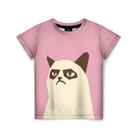 Детская футболка 3D с принтом Grumpy cat pink в Санкт-Петербурге, 100% гипоаллергенный полиэфир | прямой крой, круглый вырез горловины, длина до линии бедер, чуть спущенное плечо, ткань немного тянется | кот | мем | угрюмый