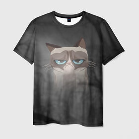 Мужская футболка 3D с принтом Grumpy Cat в Санкт-Петербурге, 100% полиэфир | прямой крой, круглый вырез горловины, длина до линии бедер | кот | мем | угрюмый