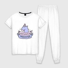 Женская пижама хлопок с принтом unicorn в Санкт-Петербурге, 100% хлопок | брюки и футболка прямого кроя, без карманов, на брюках мягкая резинка на поясе и по низу штанин | tmblr | tumbler | unicorn | единорог