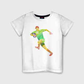 Детская футболка хлопок с принтом Регбист в Санкт-Петербурге, 100% хлопок | круглый вырез горловины, полуприлегающий силуэт, длина до линии бедер | Тематика изображения на принте: геометрия | игра | кубок | мяч | полигональный | регби | спорт | футбол