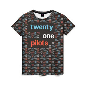 Женская футболка 3D с принтом Twenty one pilots в Санкт-Петербурге, 100% полиэфир ( синтетическое хлопкоподобное полотно) | прямой крой, круглый вырез горловины, длина до линии бедер | 21 pilots