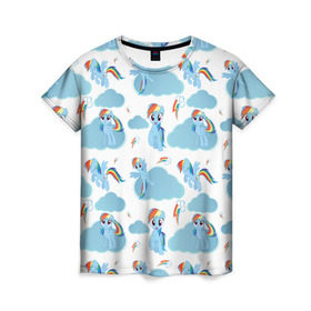 Женская футболка 3D с принтом My Little Pony в Санкт-Петербурге, 100% полиэфир ( синтетическое хлопкоподобное полотно) | прямой крой, круглый вырез горловины, длина до линии бедер | dash | rainbow | пони | радуга