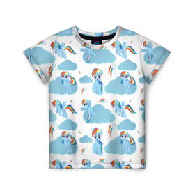 Детская футболка 3D с принтом My Little Pony в Санкт-Петербурге, 100% гипоаллергенный полиэфир | прямой крой, круглый вырез горловины, длина до линии бедер, чуть спущенное плечо, ткань немного тянется | Тематика изображения на принте: dash | rainbow | пони | радуга