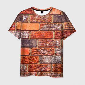 Мужская футболка 3D с принтом Кирпичи в Санкт-Петербурге, 100% полиэфир | прямой крой, круглый вырез горловины, длина до линии бедер | абстракция | кирпич | новая | свет | текстура | яркая