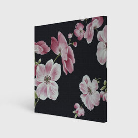 Холст квадратный с принтом Цветы на черном фоне в Санкт-Петербурге, 100% ПВХ |  | Тематика изображения на принте: растения | стиль | цветы