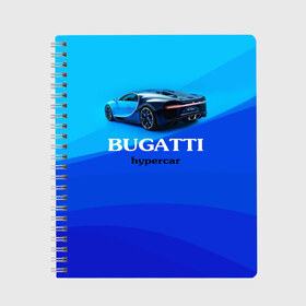 Тетрадь с принтом Bugatti hypercar в Санкт-Петербурге, 100% бумага | 48 листов, плотность листов — 60 г/м2, плотность картонной обложки — 250 г/м2. Листы скреплены сбоку удобной пружинной спиралью. Уголки страниц и обложки скругленные. Цвет линий — светло-серый
 | bugatti | chiron | hypercar | бугатти | гиперкар | суперкар | широн