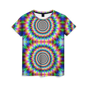 Женская футболка 3D с принтом Grazy fractal в Санкт-Петербурге, 100% полиэфир ( синтетическое хлопкоподобное полотно) | прямой крой, круглый вырез горловины, длина до линии бедер | fraktal | luxury | premium | vip | премиум | фрактал | эксклюзив