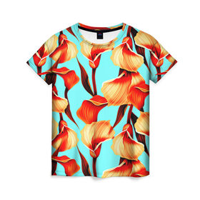 Женская футболка 3D с принтом Flower в Санкт-Петербурге, 100% полиэфир ( синтетическое хлопкоподобное полотно) | прямой крой, круглый вырез горловины, длина до линии бедер | паттерн | цветы | яркий