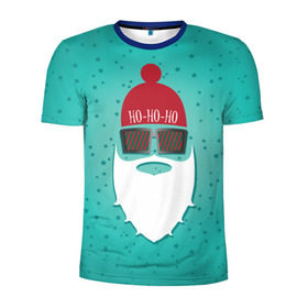 Мужская футболка 3D спортивная с принтом Санта хипстер в Санкт-Петербурге, 100% полиэстер с улучшенными характеристиками | приталенный силуэт, круглая горловина, широкие плечи, сужается к линии бедра | борода | дед мороз | новый год | подарок на новый год | санта | санта хипстер | снег | снежинки | хипстер
