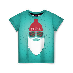 Детская футболка 3D с принтом Санта хипстер в Санкт-Петербурге, 100% гипоаллергенный полиэфир | прямой крой, круглый вырез горловины, длина до линии бедер, чуть спущенное плечо, ткань немного тянется | борода | дед мороз | новый год | подарок на новый год | санта | санта хипстер | снег | снежинки | хипстер