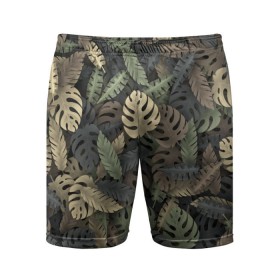 Мужские шорты 3D спортивные с принтом Тропический камуфляж в Санкт-Петербурге,  |  | джунгли | камуфляж | листья | милитари | монстера | пальма | природа