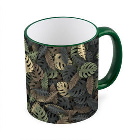 Кружка 3D с принтом Тропический камуфляж в Санкт-Петербурге, керамика | ёмкость 330 мл | Тематика изображения на принте: джунгли | камуфляж | листья | милитари | монстера | пальма | природа