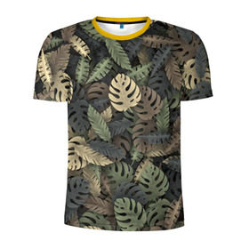 Мужская футболка 3D спортивная с принтом Тропический камуфляж в Санкт-Петербурге, 100% полиэстер с улучшенными характеристиками | приталенный силуэт, круглая горловина, широкие плечи, сужается к линии бедра | джунгли | камуфляж | листья | милитари | монстера | пальма | природа