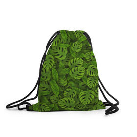 Рюкзак-мешок 3D с принтом Тропические листья в Санкт-Петербурге, 100% полиэстер | плотность ткани — 200 г/м2, размер — 35 х 45 см; лямки — толстые шнурки, застежка на шнуровке, без карманов и подкладки | джунгли | монстера | пальма | растения | тропики