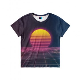 Детская футболка 3D с принтом 90`s в Санкт-Петербурге, 100% гипоаллергенный полиэфир | прямой крой, круглый вырез горловины, длина до линии бедер, чуть спущенное плечо, ткань немного тянется | Тематика изображения на принте: 90 | games | retro | sun | sunset | закат | игра | игры | ретро | солнце