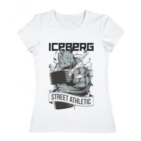 Женская футболка хлопок с принтом Rhino | Iceberg в Санкт-Петербурге, 100% хлопок | прямой крой, круглый вырез горловины, длина до линии бедер, слегка спущенное плечо | 