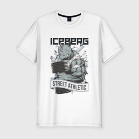 Мужская футболка премиум с принтом Rhino | Iceberg в Санкт-Петербурге, 92% хлопок, 8% лайкра | приталенный силуэт, круглый вырез ворота, длина до линии бедра, короткий рукав | 