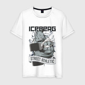 Мужская футболка хлопок с принтом Rhino | Iceberg в Санкт-Петербурге, 100% хлопок | прямой крой, круглый вырез горловины, длина до линии бедер, слегка спущенное плечо. | 