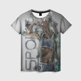 Женская футболка 3D с принтом Фитоняшка в Санкт-Петербурге, 100% полиэфир ( синтетическое хлопкоподобное полотно) | прямой крой, круглый вырез горловины, длина до линии бедер | fitness
