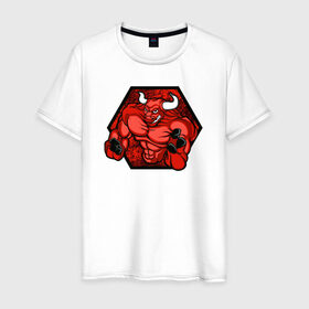 Мужская футболка хлопок с принтом Мужикотавр в Санкт-Петербурге, 100% хлопок | прямой крой, круглый вырез горловины, длина до линии бедер, слегка спущенное плечо. | бодибилдинг