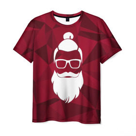 Мужская футболка 3D с принтом Санта хипстер в Санкт-Петербурге, 100% полиэфир | прямой крой, круглый вырез горловины, длина до линии бедер | Тематика изображения на принте: 2017 | борода | дед мороз | новый год | подарок на новый год | санта | санта хипстер | снег | снежинки | хипстер
