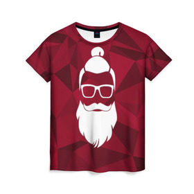 Женская футболка 3D с принтом Санта хипстер в Санкт-Петербурге, 100% полиэфир ( синтетическое хлопкоподобное полотно) | прямой крой, круглый вырез горловины, длина до линии бедер | 2017 | борода | дед мороз | новый год | подарок на новый год | санта | санта хипстер | снег | снежинки | хипстер
