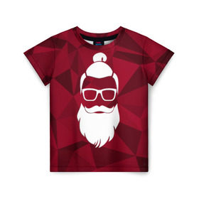 Детская футболка 3D с принтом Санта хипстер в Санкт-Петербурге, 100% гипоаллергенный полиэфир | прямой крой, круглый вырез горловины, длина до линии бедер, чуть спущенное плечо, ткань немного тянется | 2017 | борода | дед мороз | новый год | подарок на новый год | санта | санта хипстер | снег | снежинки | хипстер