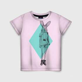 Детская футболка 3D с принтом Pink Rabbit в Санкт-Петербурге, 100% гипоаллергенный полиэфир | прямой крой, круглый вырез горловины, длина до линии бедер, чуть спущенное плечо, ткань немного тянется | hipster | rabbit | swag | кролик | хипстер