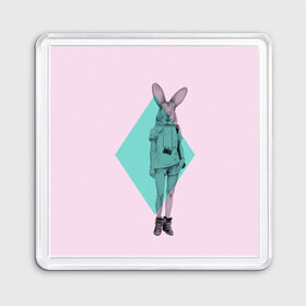 Магнит 55*55 с принтом Pink Rabbit в Санкт-Петербурге, Пластик | Размер: 65*65 мм; Размер печати: 55*55 мм | Тематика изображения на принте: hipster | rabbit | swag | кролик | хипстер