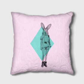 Подушка 3D с принтом Pink Rabbit в Санкт-Петербурге, наволочка – 100% полиэстер, наполнитель – холлофайбер (легкий наполнитель, не вызывает аллергию). | состоит из подушки и наволочки. Наволочка на молнии, легко снимается для стирки | hipster | rabbit | swag | кролик | хипстер