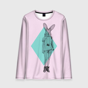 Мужской лонгслив 3D с принтом Pink Rabbit в Санкт-Петербурге, 100% полиэстер | длинные рукава, круглый вырез горловины, полуприлегающий силуэт | hipster | rabbit | swag | кролик | хипстер