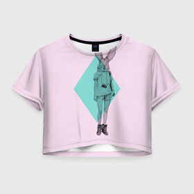 Женская футболка 3D укороченная с принтом Pink Rabbit в Санкт-Петербурге, 100% полиэстер | круглая горловина, длина футболки до линии талии, рукава с отворотами | hipster | rabbit | swag | кролик | хипстер