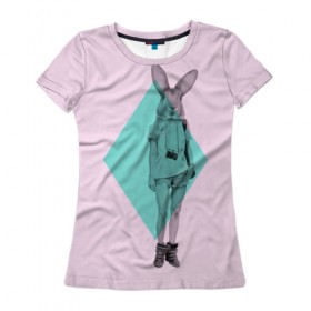 Женская футболка 3D с принтом Pink Rabbit в Санкт-Петербурге, 100% полиэфир ( синтетическое хлопкоподобное полотно) | прямой крой, круглый вырез горловины, длина до линии бедер | hipster | rabbit | swag | кролик | хипстер