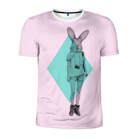 Мужская футболка 3D спортивная с принтом Pink Rabbit в Санкт-Петербурге, 100% полиэстер с улучшенными характеристиками | приталенный силуэт, круглая горловина, широкие плечи, сужается к линии бедра | hipster | rabbit | swag | кролик | хипстер