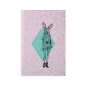 Обложка для паспорта матовая кожа с принтом Pink Rabbit в Санкт-Петербурге, натуральная матовая кожа | размер 19,3 х 13,7 см; прозрачные пластиковые крепления | Тематика изображения на принте: hipster | rabbit | swag | кролик | хипстер