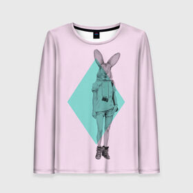 Женский лонгслив 3D с принтом Pink Rabbit в Санкт-Петербурге, 100% полиэстер | длинные рукава, круглый вырез горловины, полуприлегающий силуэт | hipster | rabbit | swag | кролик | хипстер