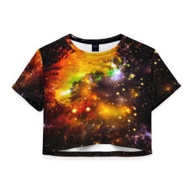 Женская футболка 3D укороченная с принтом Восхитительный космос в Санкт-Петербурге, 100% полиэстер | круглая горловина, длина футболки до линии талии, рукава с отворотами | Тематика изображения на принте: вселенная | галактика | звёзды | космическое пространство | космос | созвездие