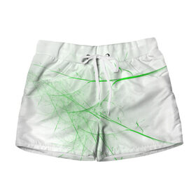 Женские шорты 3D с принтом Паутина зеленая в Санкт-Петербурге, 100% полиэстер | прямой крой, два кармана без застежек по бокам. Мягкая трикотажная резинка на поясе, внутри которой широкие завязки. Длина до середины бедра | абстракция | зеленый | линии | объем | стиль | узор | черный