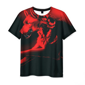 Мужская футболка 3D с принтом Волк в Санкт-Петербурге, 100% полиэфир | прямой крой, круглый вырез горловины, длина до линии бедер | Тематика изображения на принте: красный