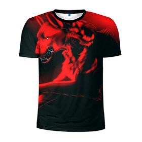 Мужская футболка 3D спортивная с принтом Волк в Санкт-Петербурге, 100% полиэстер с улучшенными характеристиками | приталенный силуэт, круглая горловина, широкие плечи, сужается к линии бедра | Тематика изображения на принте: красный
