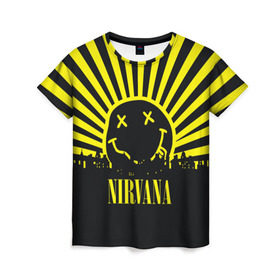 Женская футболка 3D с принтом Nirvana в Санкт-Петербурге, 100% полиэфир ( синтетическое хлопкоподобное полотно) | прямой крой, круглый вырез горловины, длина до линии бедер | cobain | kurt | кобейн | курт | нирвана
