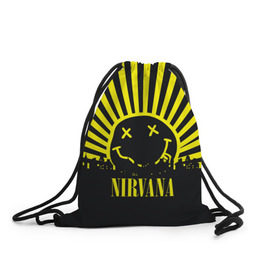 Рюкзак-мешок 3D с принтом Nirvana в Санкт-Петербурге, 100% полиэстер | плотность ткани — 200 г/м2, размер — 35 х 45 см; лямки — толстые шнурки, застежка на шнуровке, без карманов и подкладки | cobain | kurt | кобейн | курт | нирвана