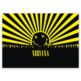 Поздравительная открытка с принтом Nirvana в Санкт-Петербурге, 100% бумага | плотность бумаги 280 г/м2, матовая, на обратной стороне линовка и место для марки
 | Тематика изображения на принте: cobain | kurt | кобейн | курт | нирвана