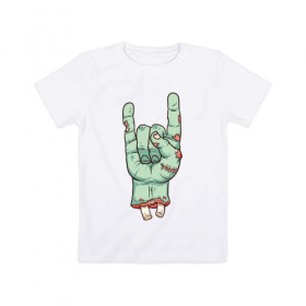 Детская футболка хлопок с принтом Zombie Rock Hand в Санкт-Петербурге, 100% хлопок | круглый вырез горловины, полуприлегающий силуэт, длина до линии бедер | Тематика изображения на принте: halloween | zombie | zombie hand | зомби | хэллоуин