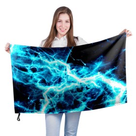 Флаг 3D с принтом energy в Санкт-Петербурге, 100% полиэстер | плотность ткани — 95 г/м2, размер — 67 х 109 см. Принт наносится с одной стороны | energy | молнии | синий | энергия