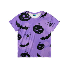 Детская футболка 3D с принтом Хэллоуин узор в Санкт-Петербурге, 100% гипоаллергенный полиэфир | прямой крой, круглый вырез горловины, длина до линии бедер, чуть спущенное плечо, ткань немного тянется | halloween | летучая мышь | паук | праздник | привидение | тыква | хэллоуин