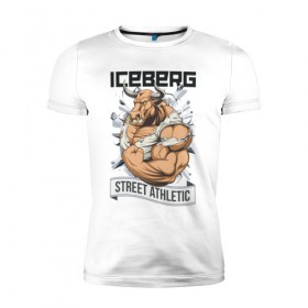 Мужская футболка премиум с принтом Bull | Iceberg в Санкт-Петербурге, 92% хлопок, 8% лайкра | приталенный силуэт, круглый вырез ворота, длина до линии бедра, короткий рукав | 