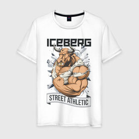 Мужская футболка хлопок с принтом Bull | Iceberg в Санкт-Петербурге, 100% хлопок | прямой крой, круглый вырез горловины, длина до линии бедер, слегка спущенное плечо. | 