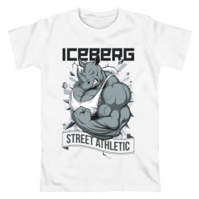 Мужская футболка хлопок с принтом Rhino 2 | Iceberg в Санкт-Петербурге, 100% хлопок | прямой крой, круглый вырез горловины, длина до линии бедер, слегка спущенное плечо. | 